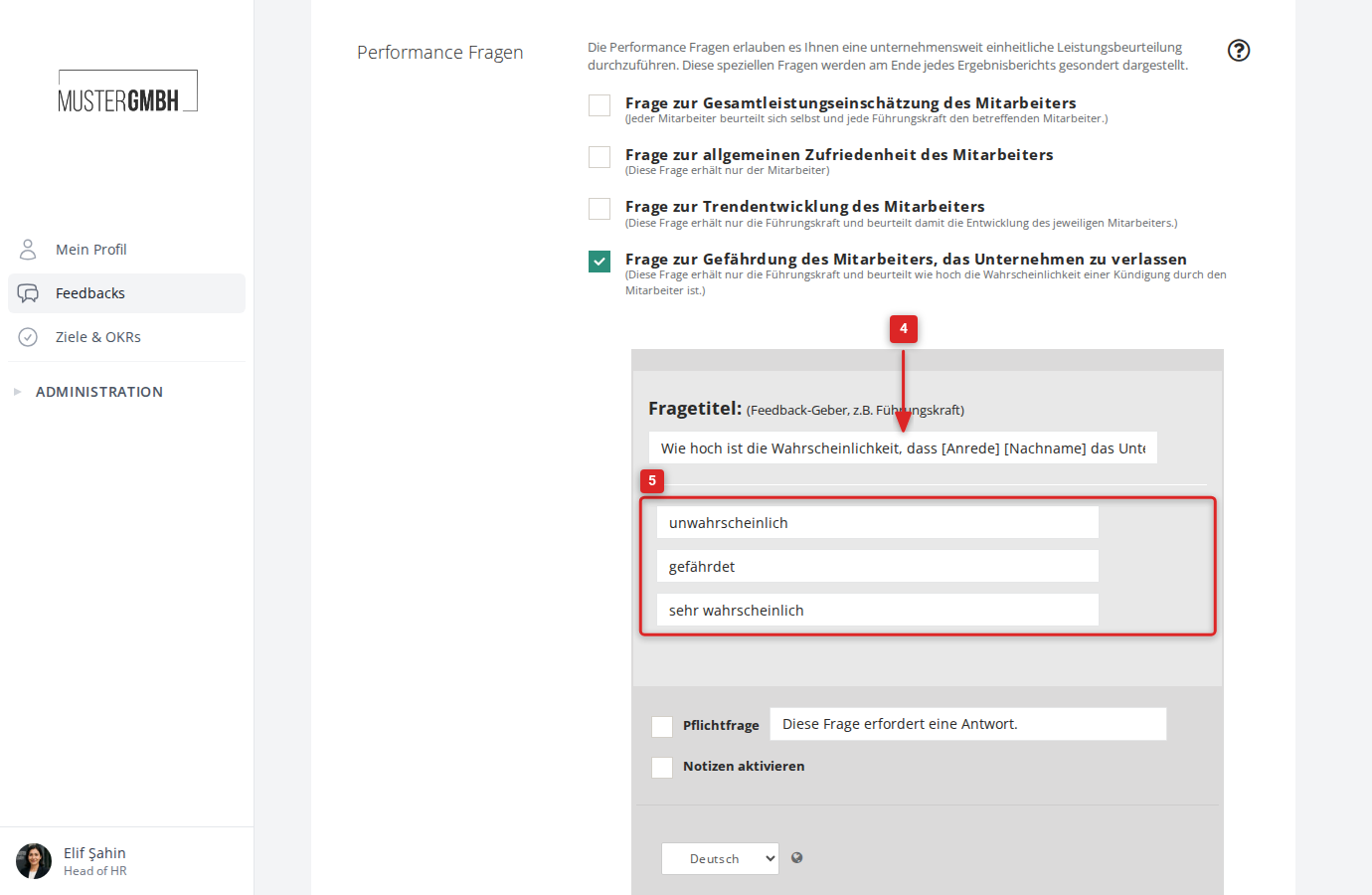 Einstellungsformular der Gefährdungsfrage