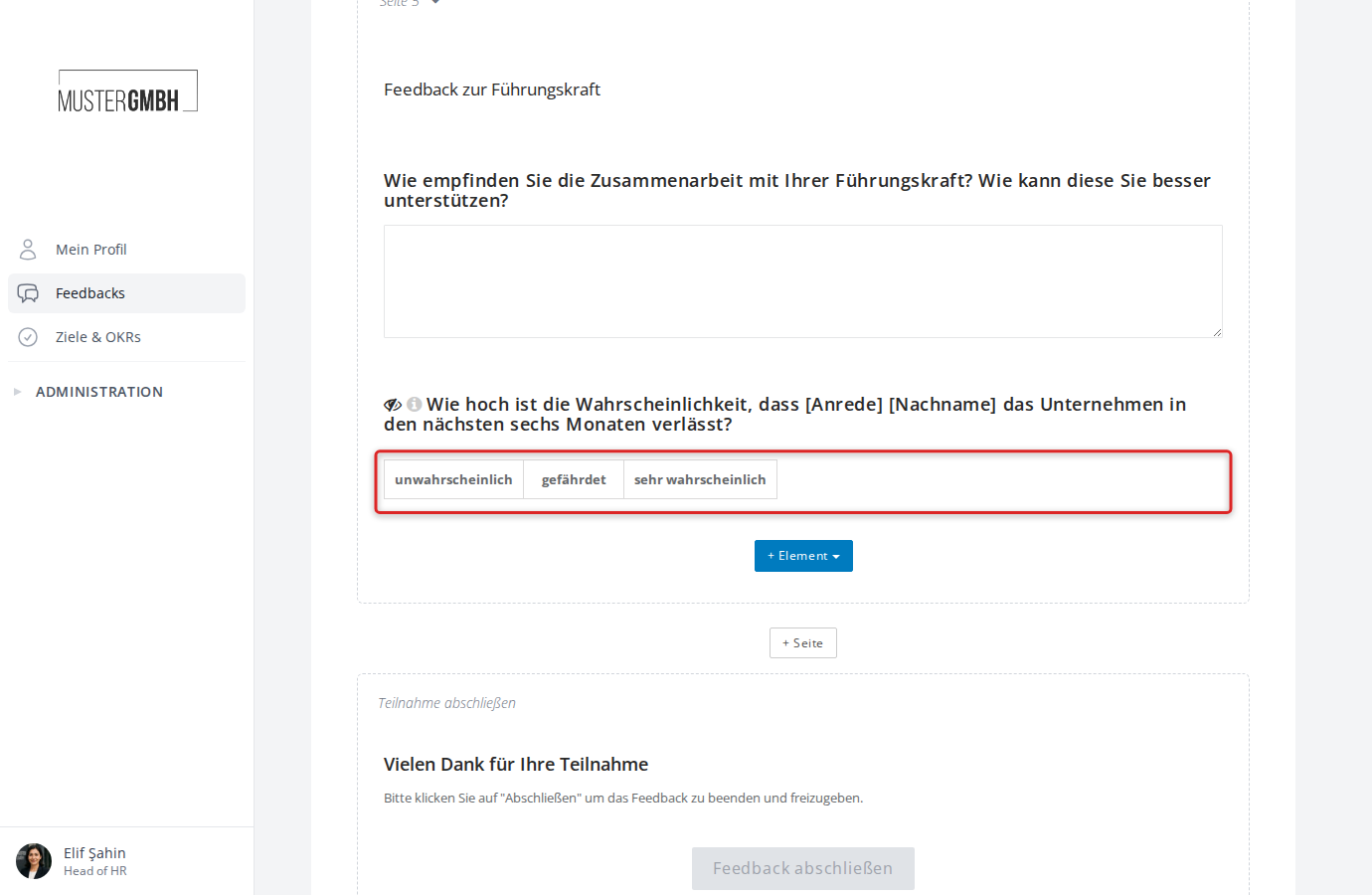 Gefährdungsfrage im Fragebogen