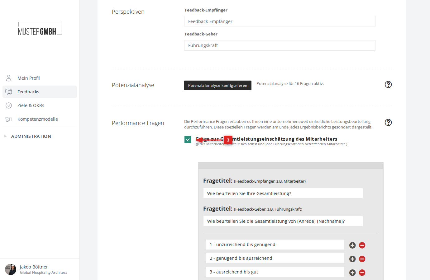 Kontrollfeld „Frage zur Gesamtleistungseinschätzung des Mitarbeiters" aktivieren