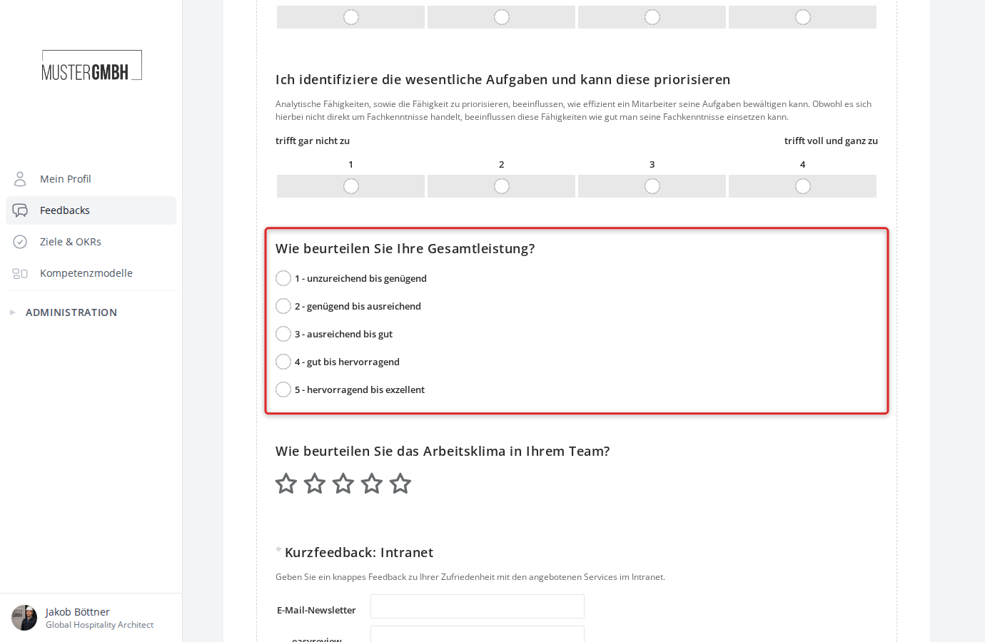Darstellung der Frage zur Gesamtleistungseinschätzung im Fragebogen