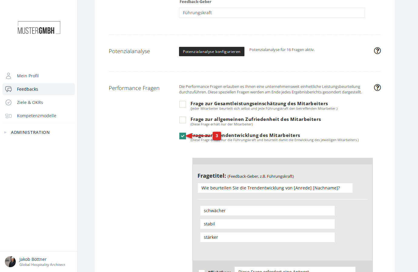 Kontrollfeld der Frage zur Trendentwicklung aktivieren