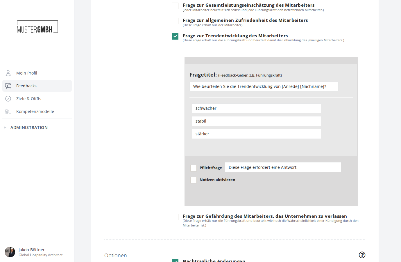 Konfigurationsformular mit Fragetitel und Abstufungen