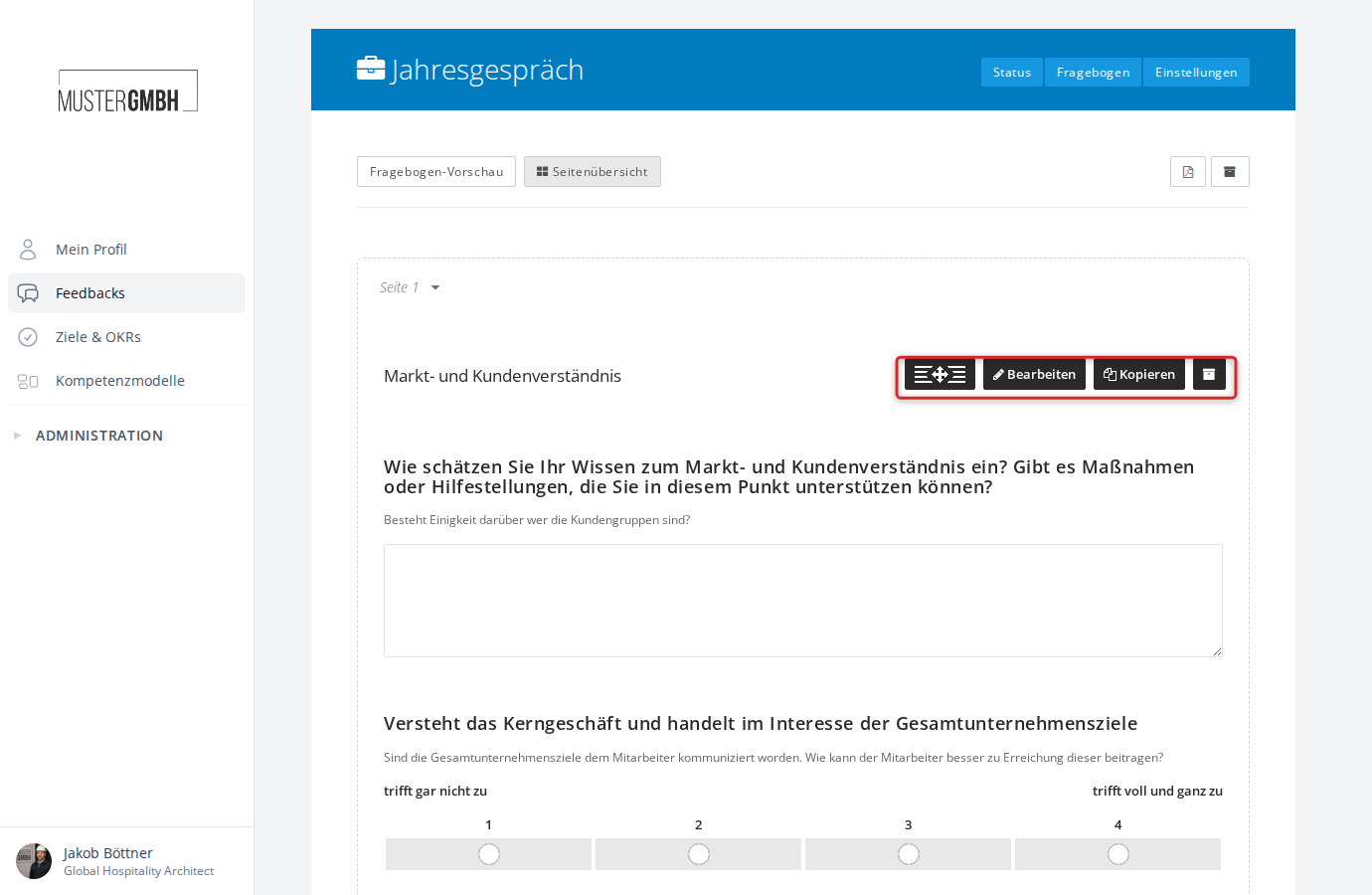 Werkzeugleiste einer Frage
