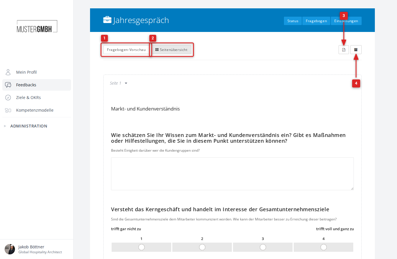 Übersicht des Fragebogeneditors mit Werkzeugleiste