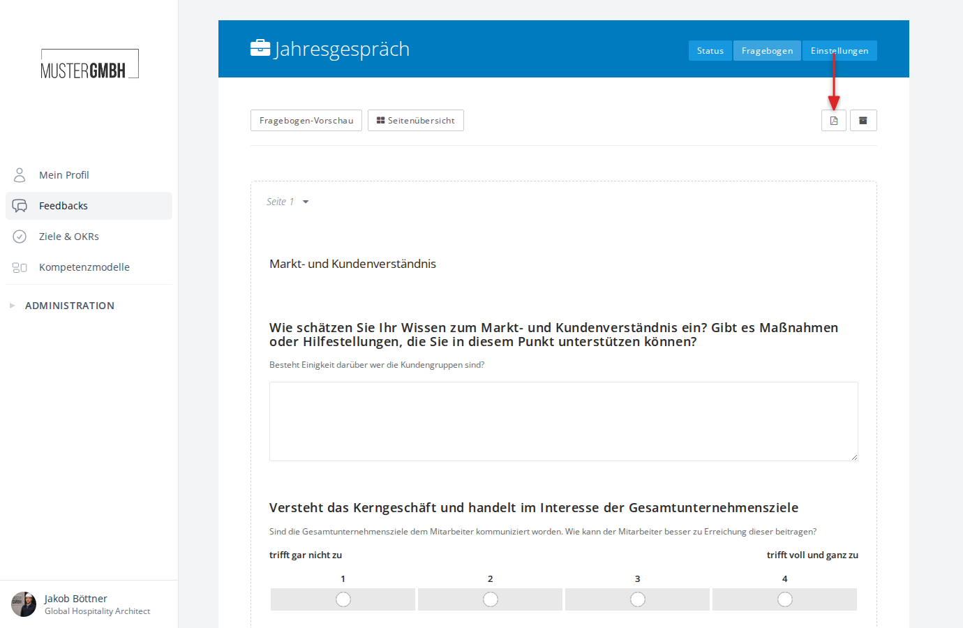 Screenshot: PDF-Symbol im Fragebogeneditor