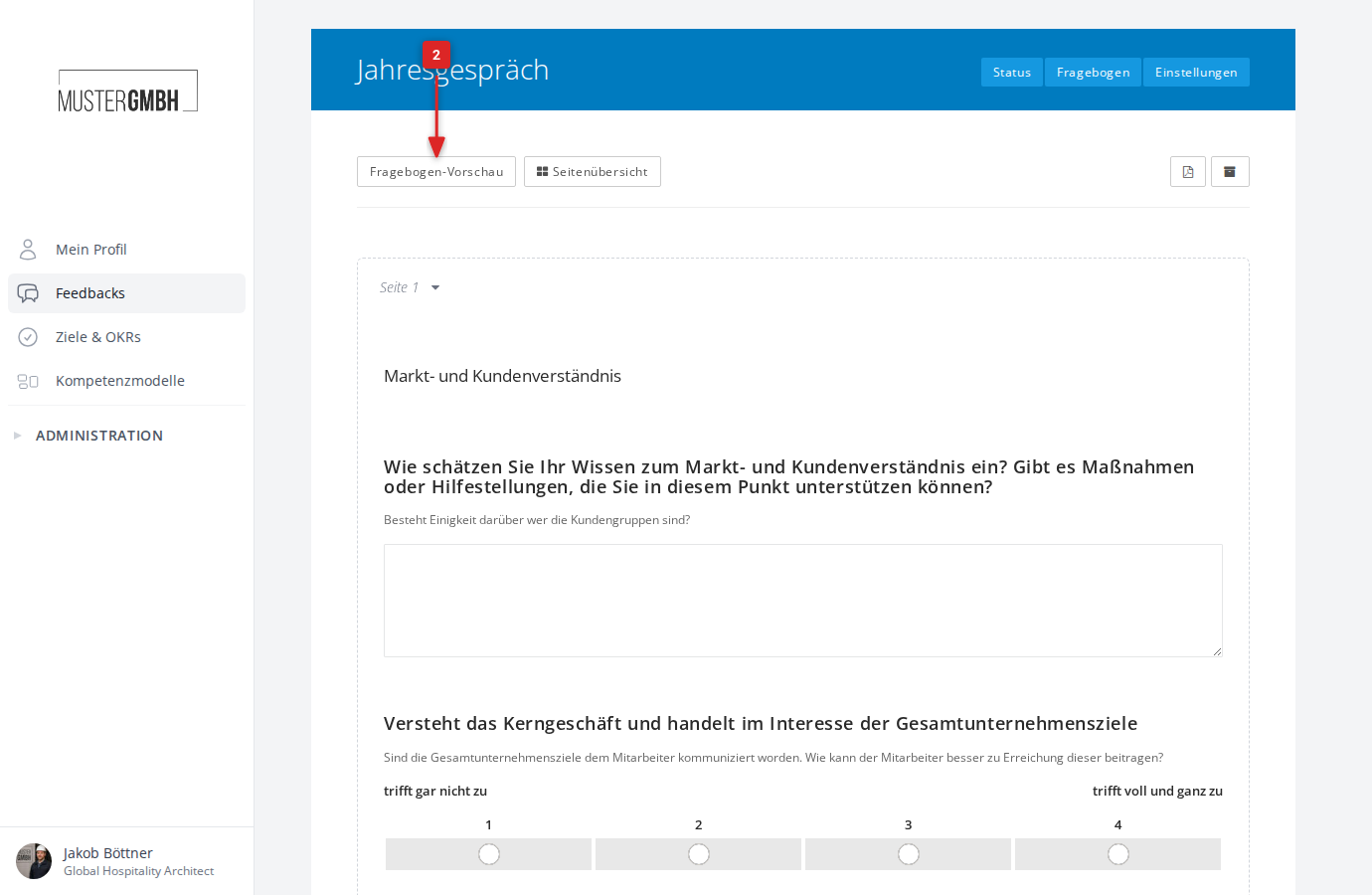 Fragebogen-Vorschau Button im Editor