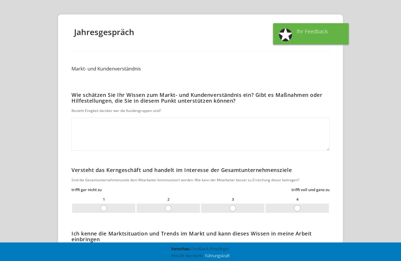 Vorschau des Fragebogens in der Eigenbeurteilungsperspektive