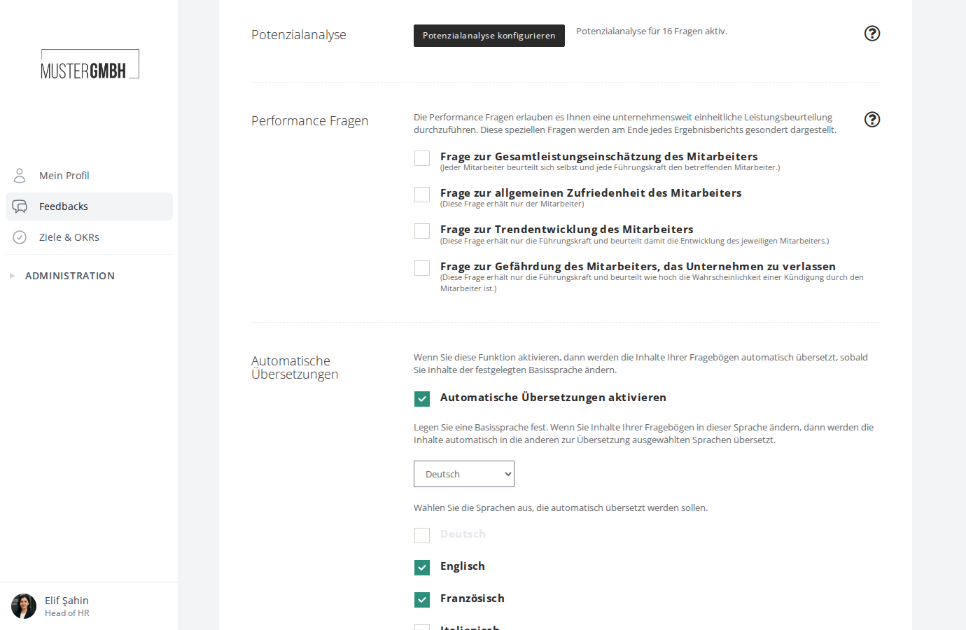 Abschnitt Potenzialanalyse in den Einstellungen mit dem Button "Potenzialanalyse konfigurieren"
