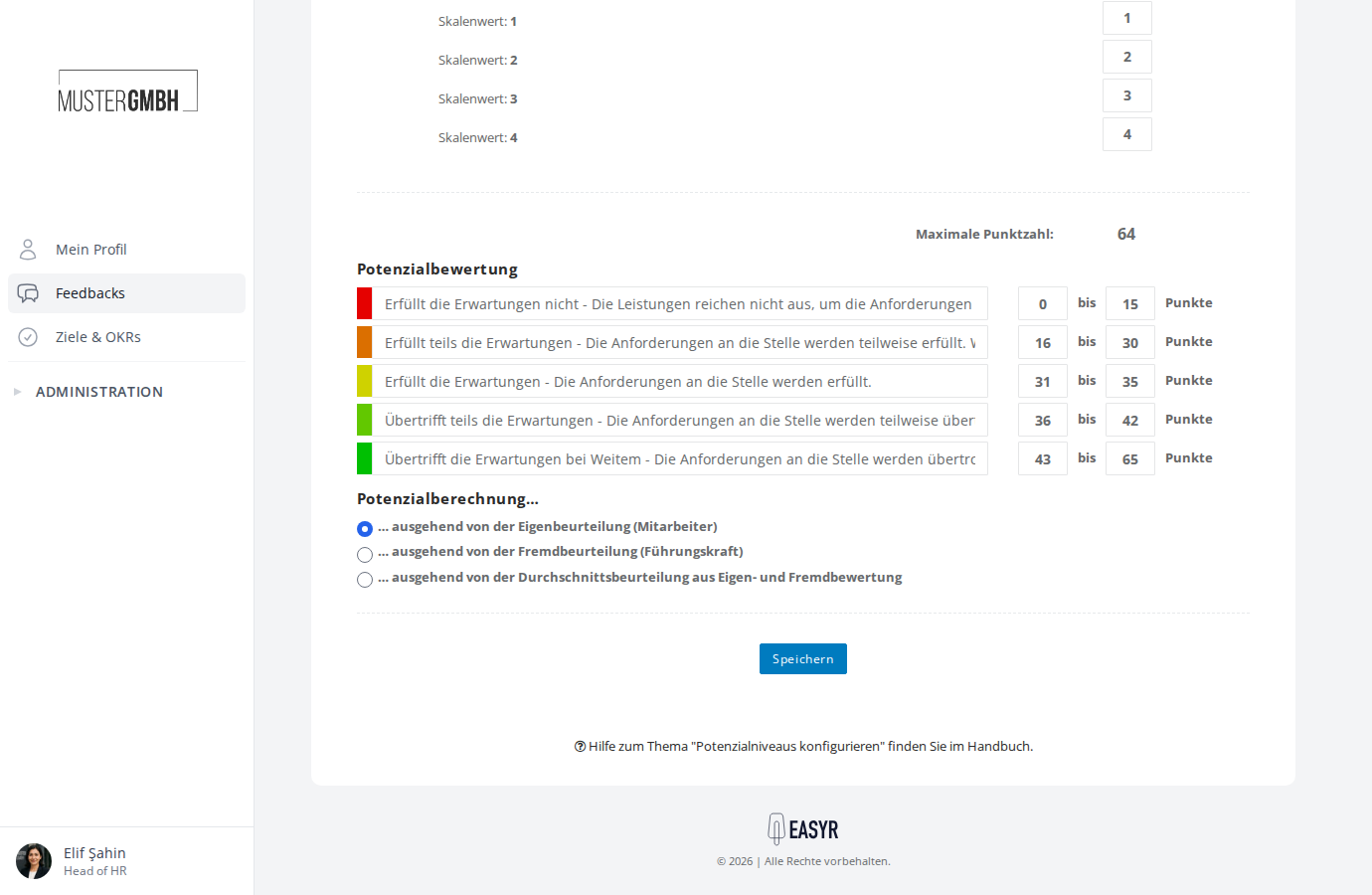 Speichern-Button am unteren Ende der Konfigurationsseite