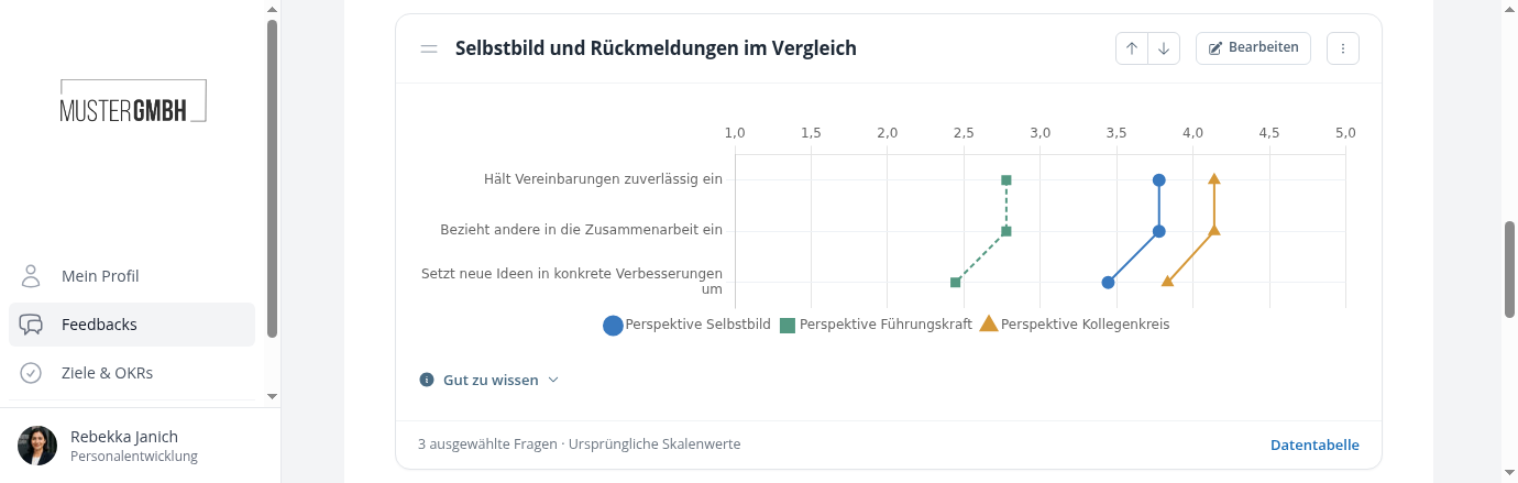 Perspektivenprofil mit verbundenen Bewertungen über mehrere Fragen