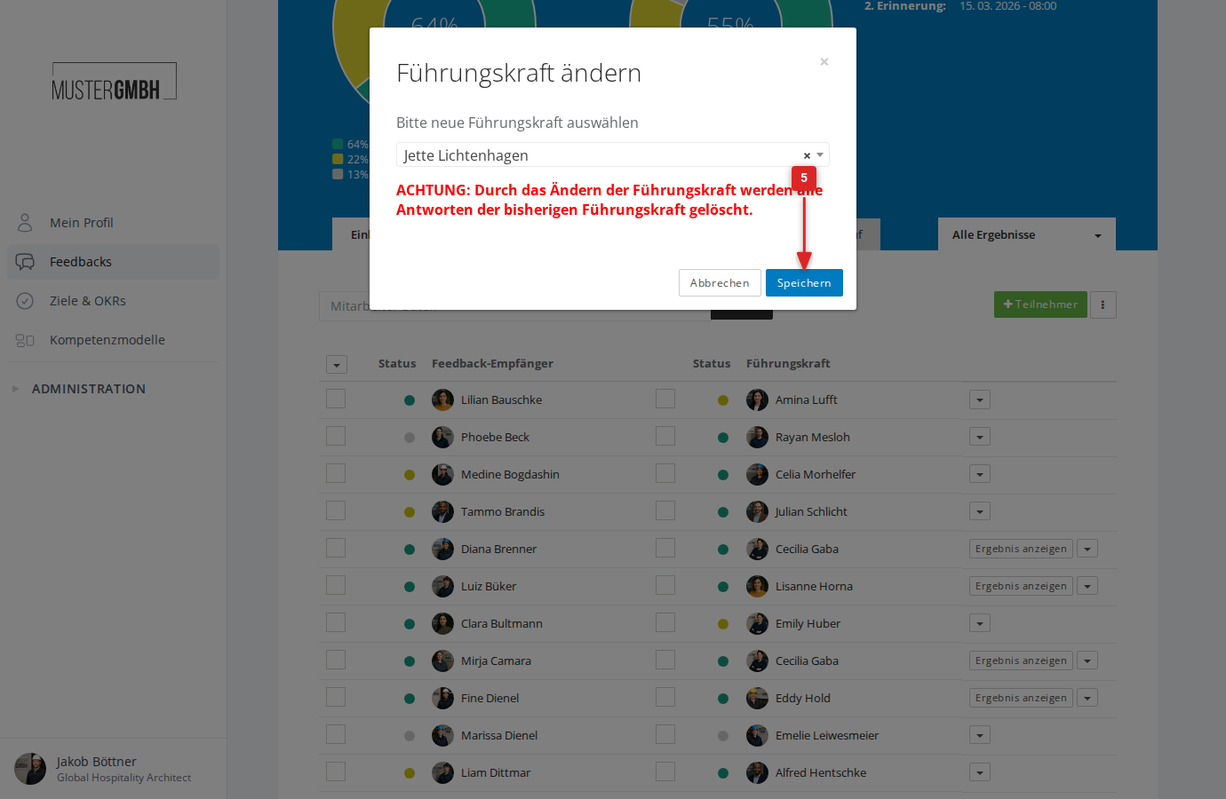 Screenshot: Dialog mit Warnhinweis und Speichern-Button