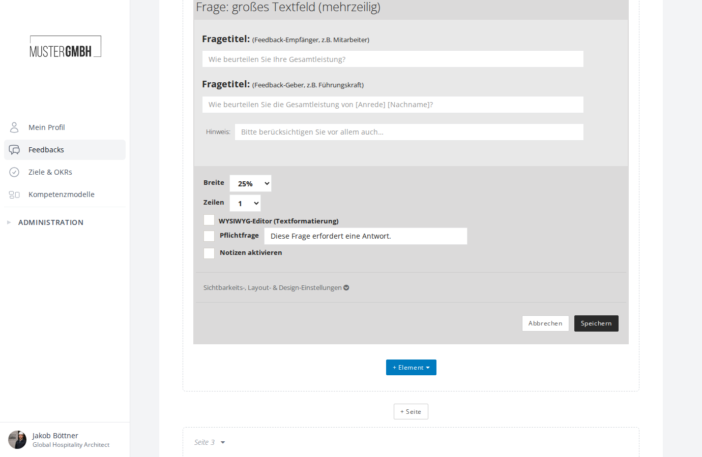 Das Bearbeitungsformular einer großen Textfeld-Frage im Fragebogen-Editor