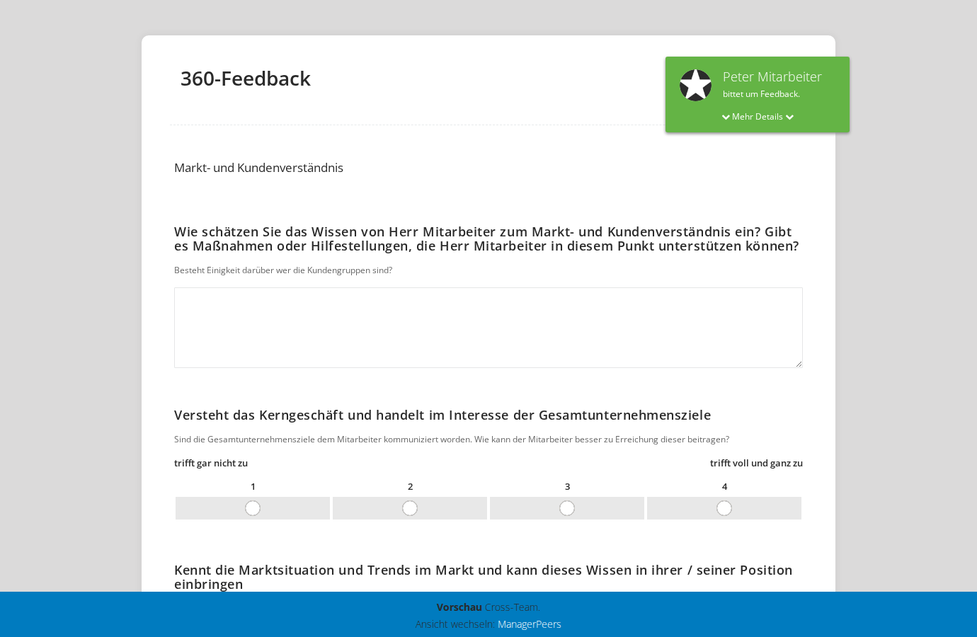 Darstellung der großen Textfeld-Frage für Teilnehmer mit Fragetitel, Hinweis und mehrzeiligem Eingabefeld