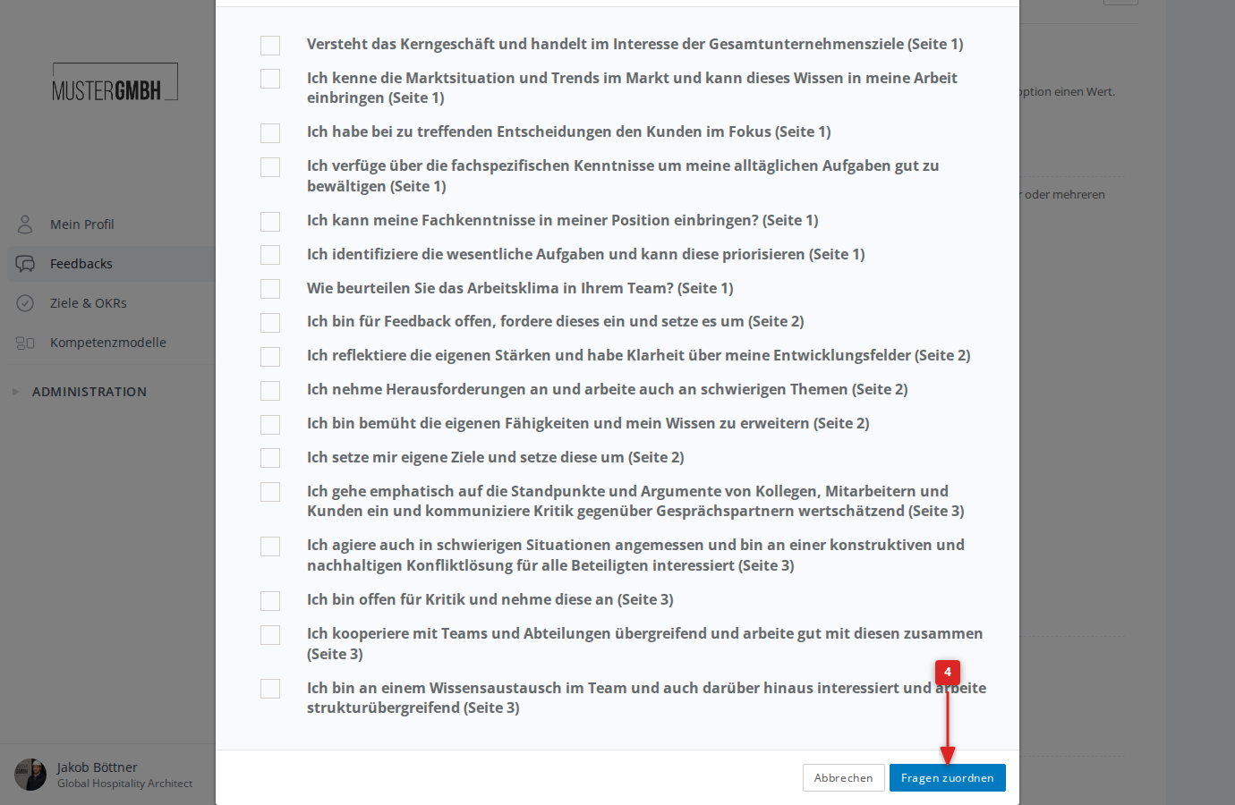 Dialog zur Fragenzuordnung