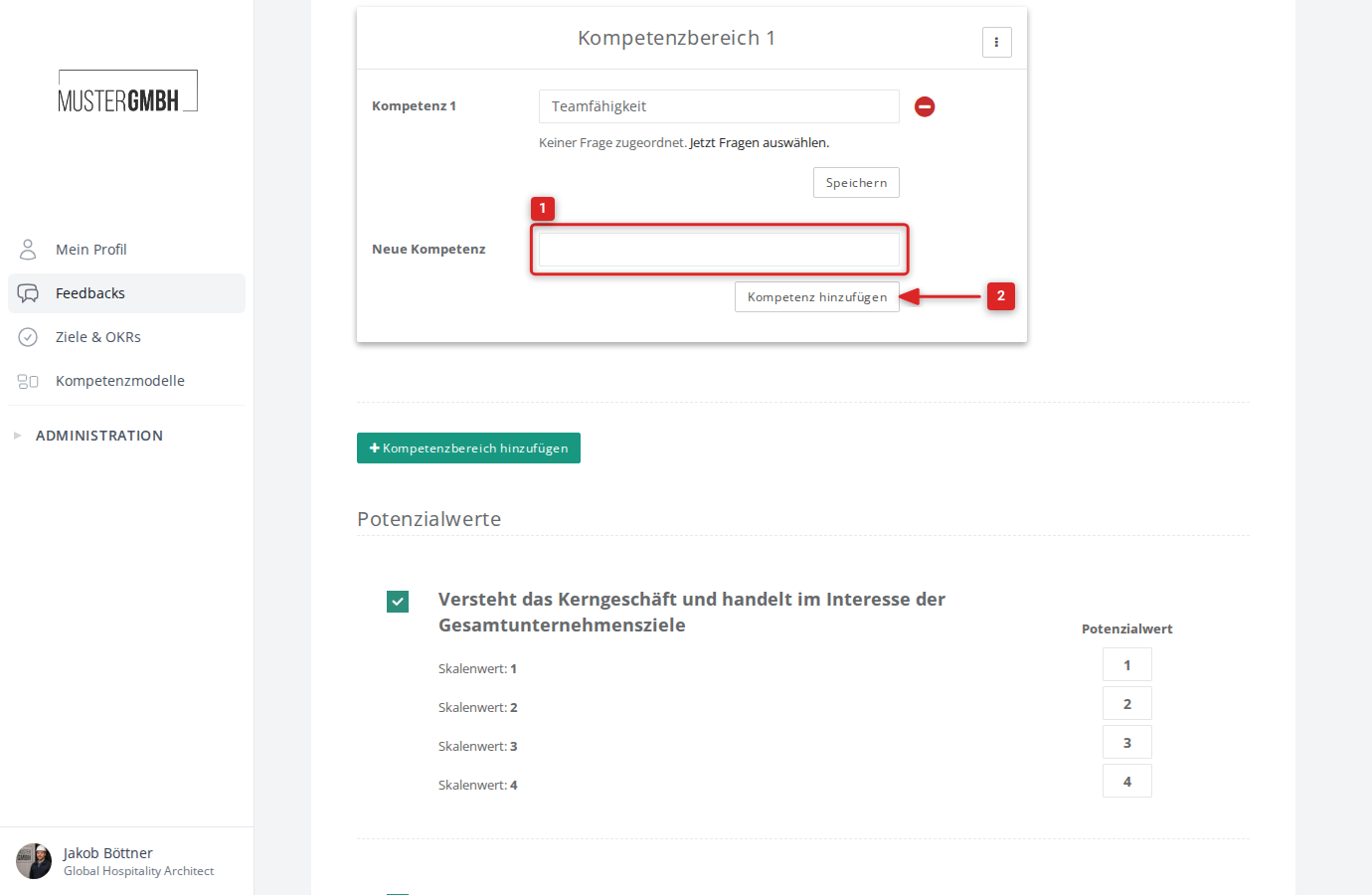 Kompetenz benennen und hinzufügen