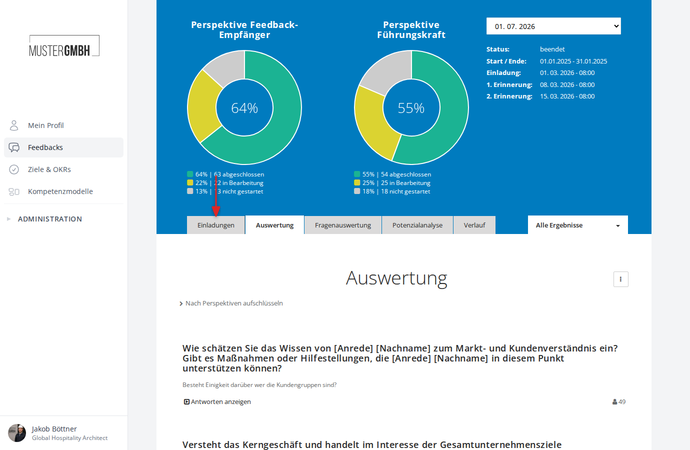 Reiter Einladungen anklicken, um zur Teilnehmerliste zu gelangen