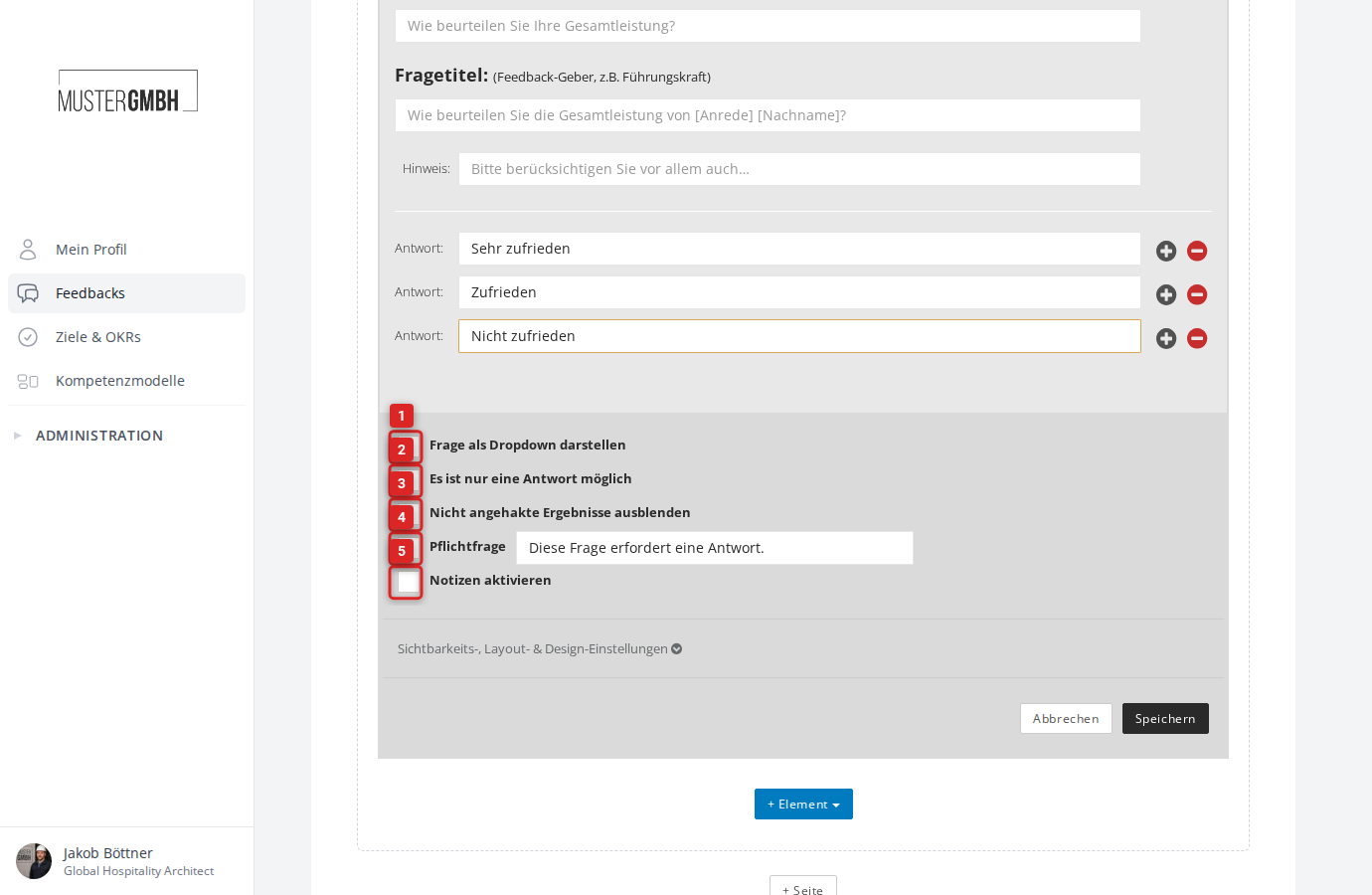 Einstellungen der Multiple-Choice-Frage