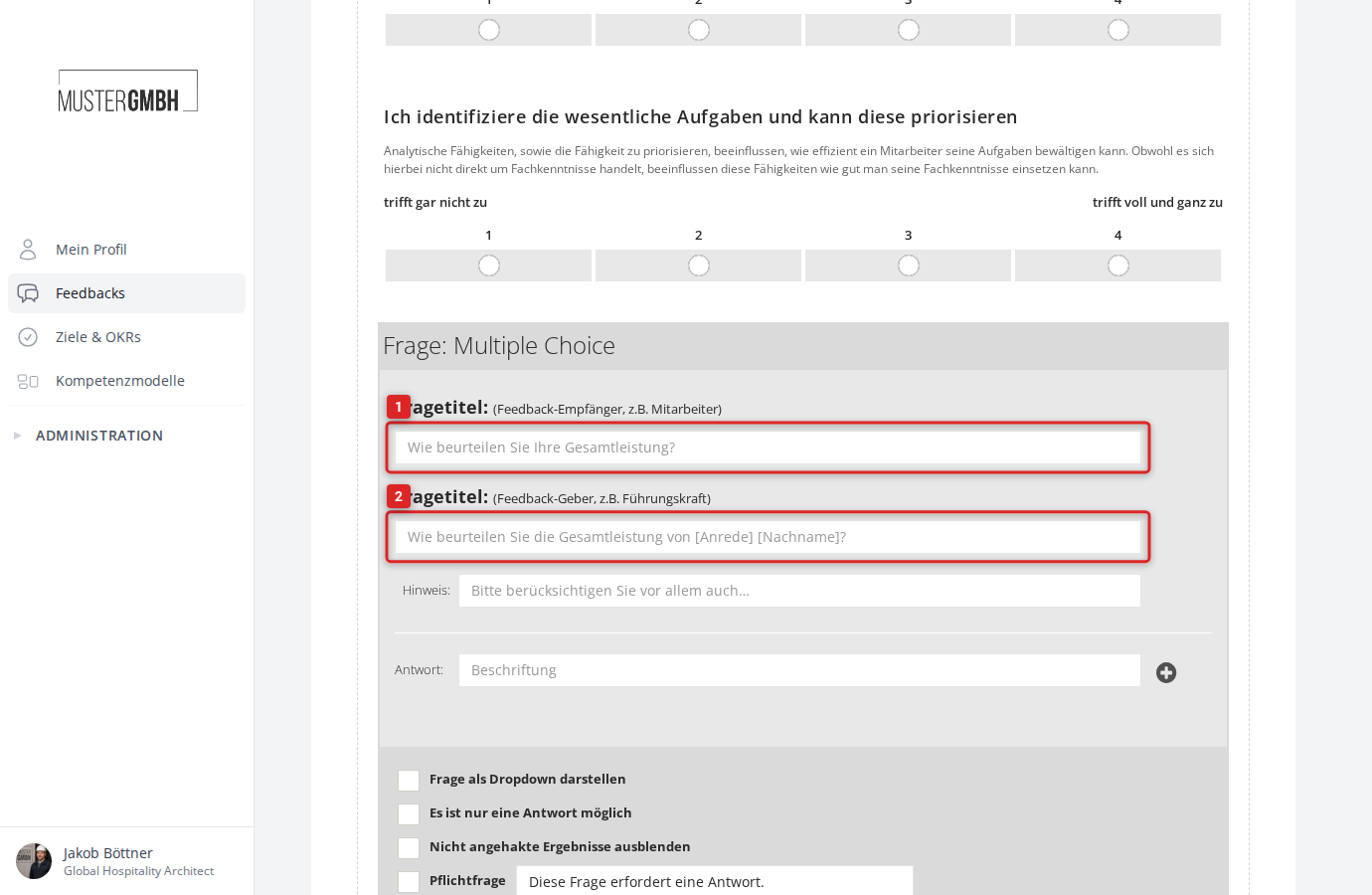 Übersicht des Konfigurationsformulars für eine Multiple-Choice-Frage