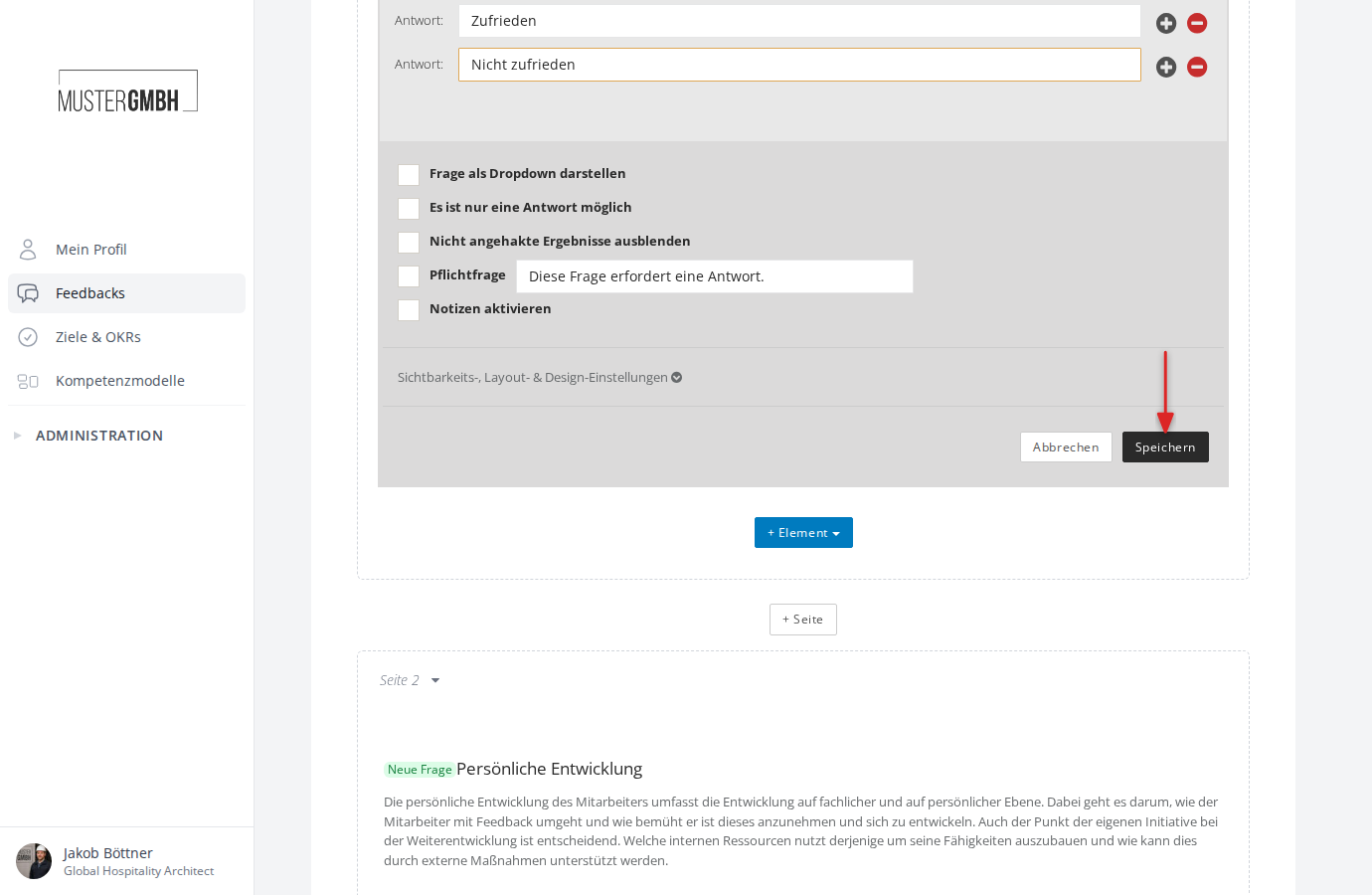 Speichern-Button am unteren Rand des Formulars