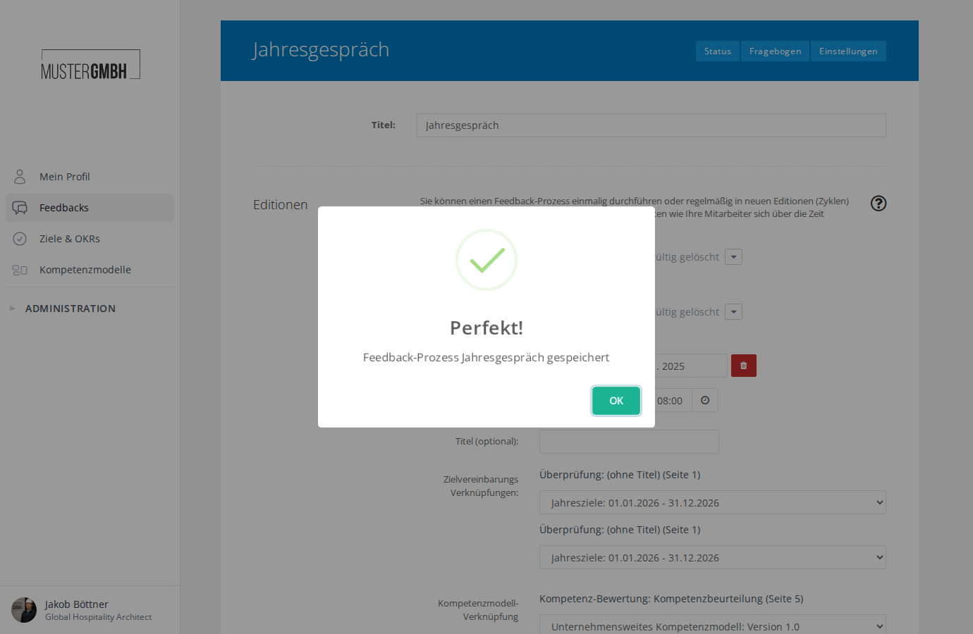 Bestätigung nach dem Speichern