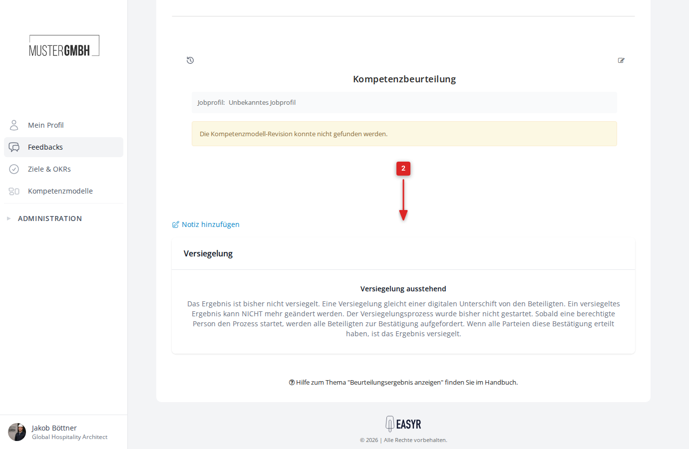 Ergebnisseite mit dem Link "Notiz hinzufügen" am unteren Ende
