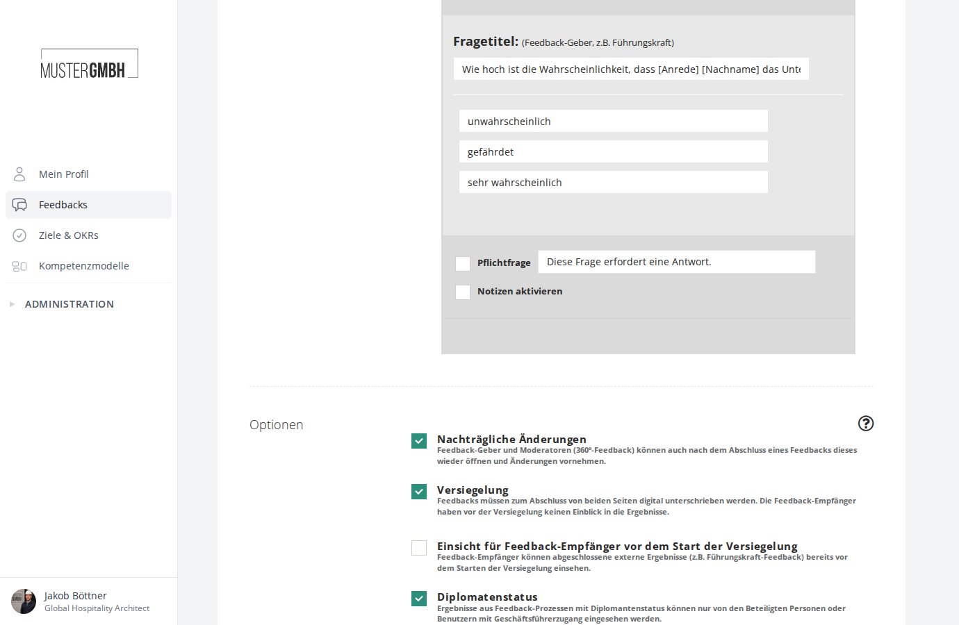 Konfigurationsformular der Frage zur Gefährdung