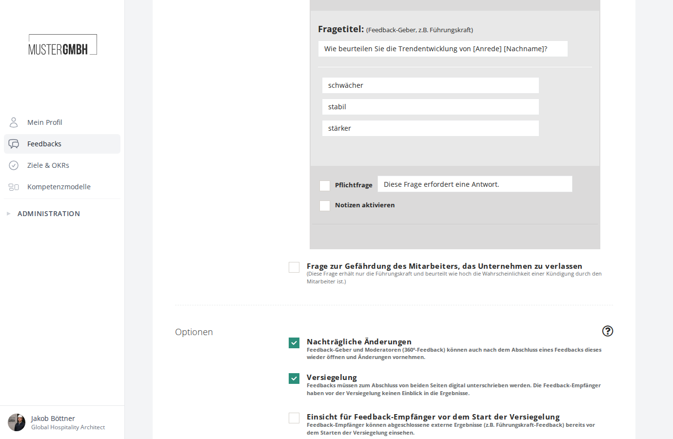 Konfigurationsformular der Frage zur Trendentwicklung