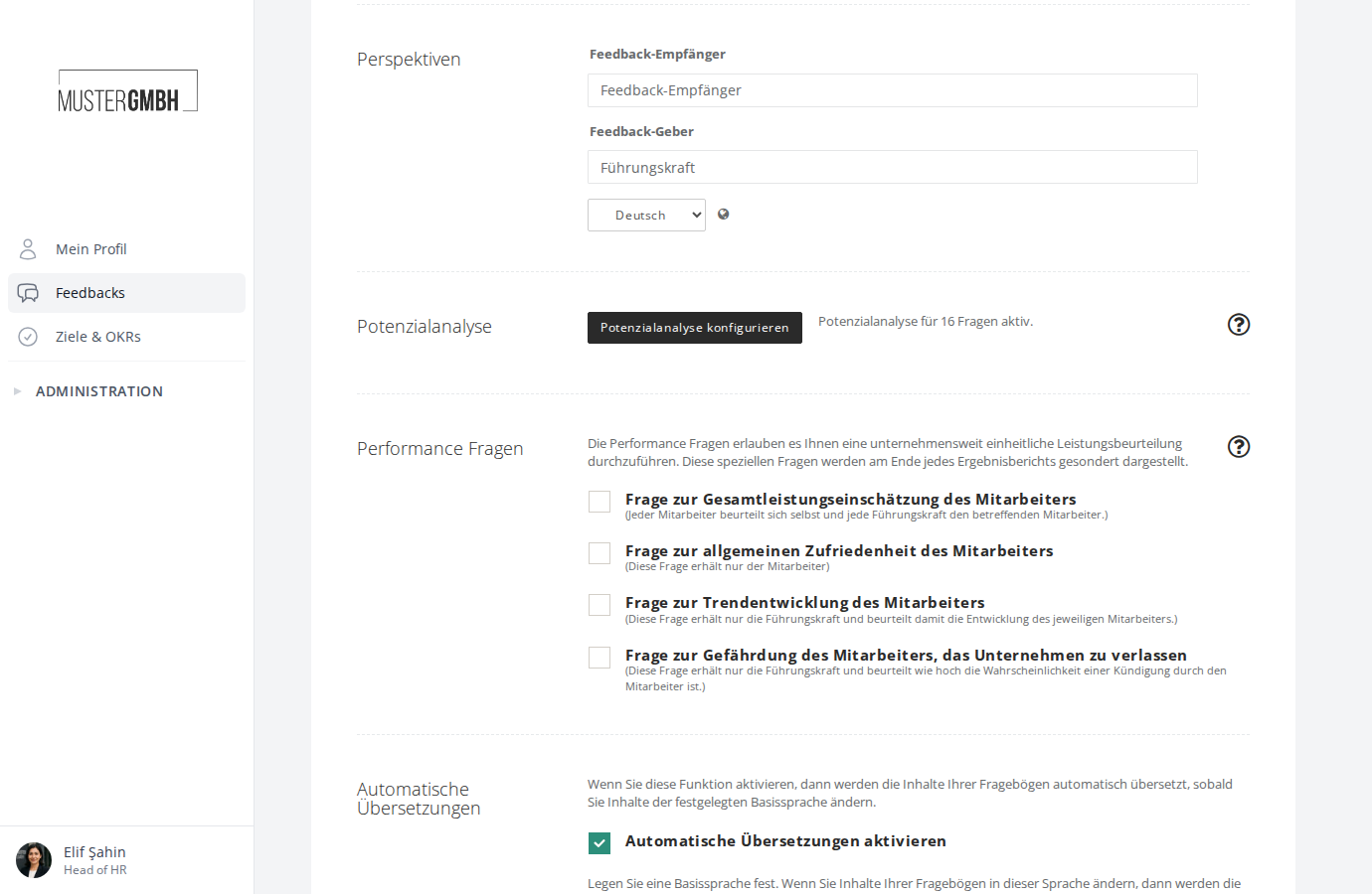 Abschnitt Potenzialanalyse in den Einstellungen mit dem Button "Potenzialanalyse konfigurieren"