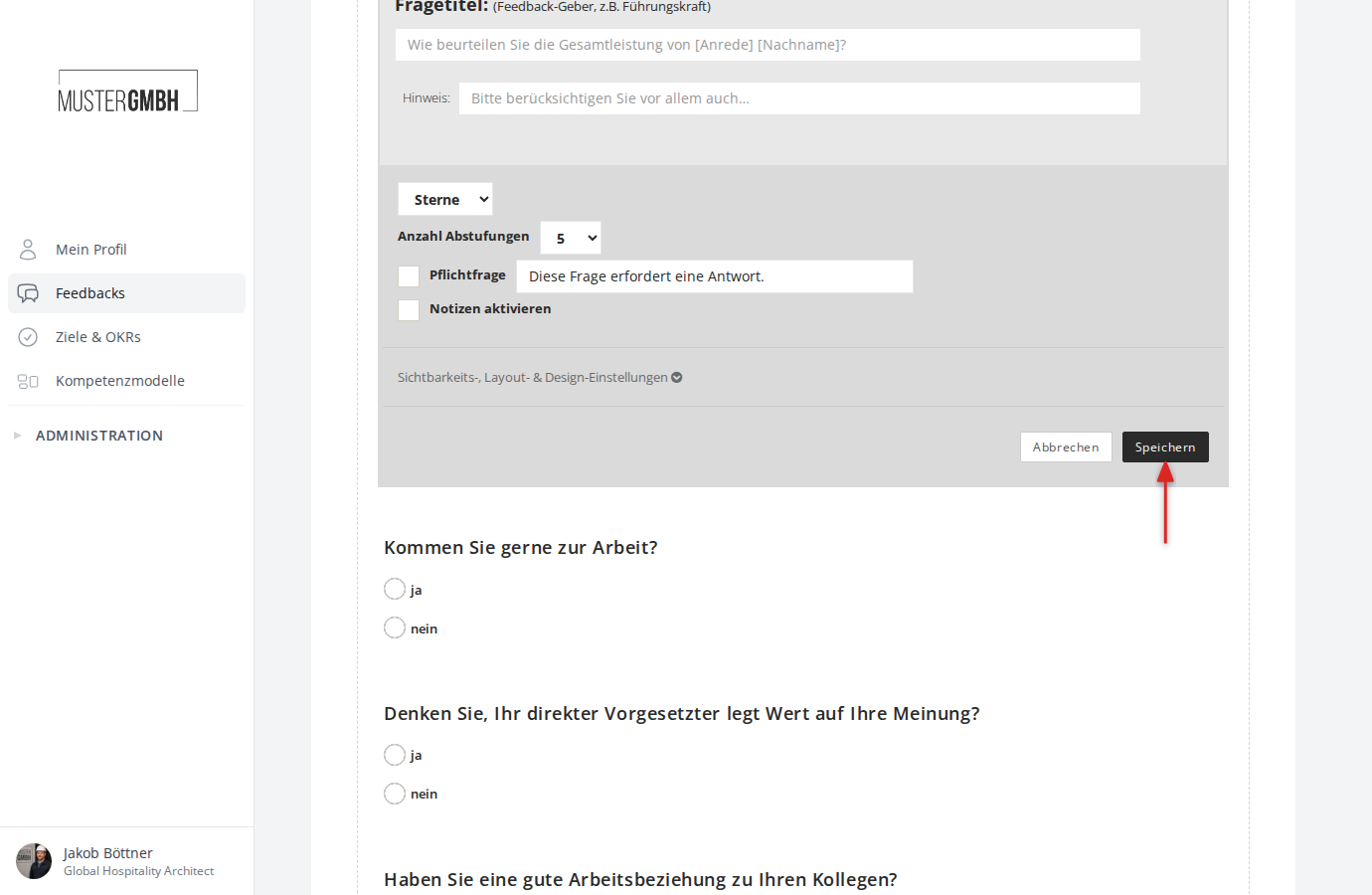 Speichern-Button im Konfigurationsformular
