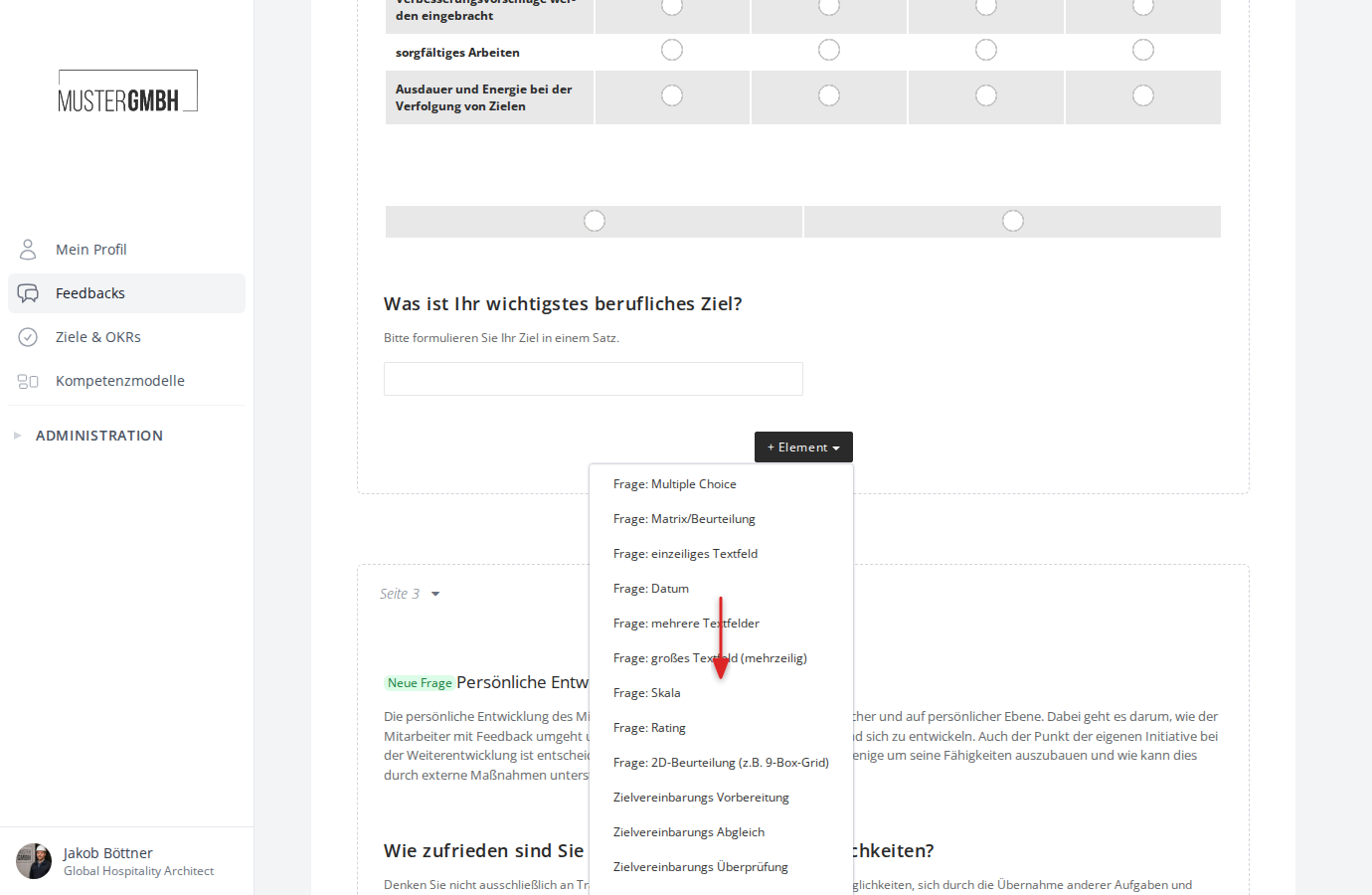 Element-Dropdown mit Frage: Skala