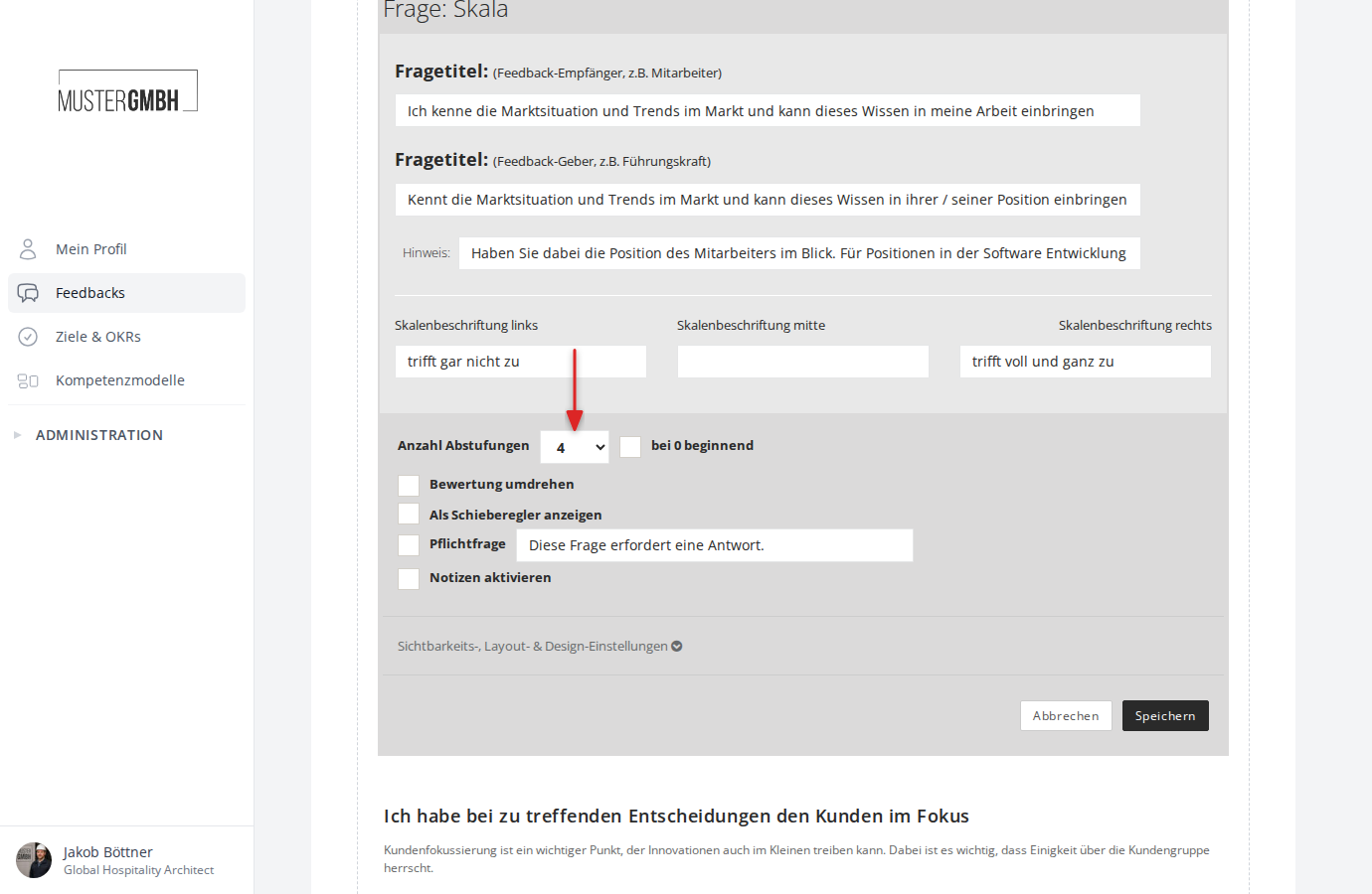 Anzahl Abstufungen auswählen