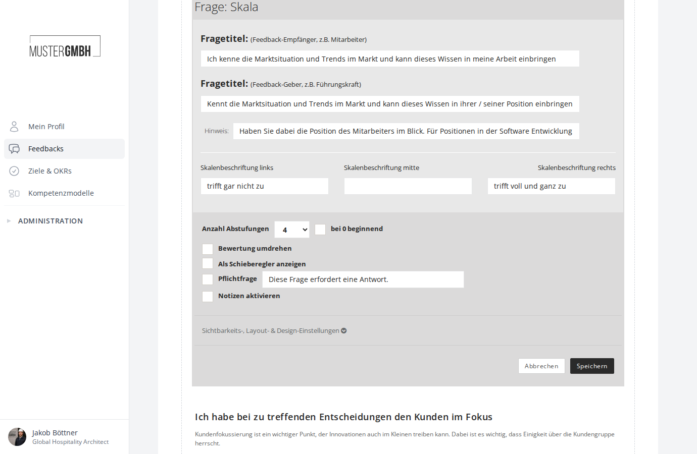 Konfigurationsformular der Skala-Frage