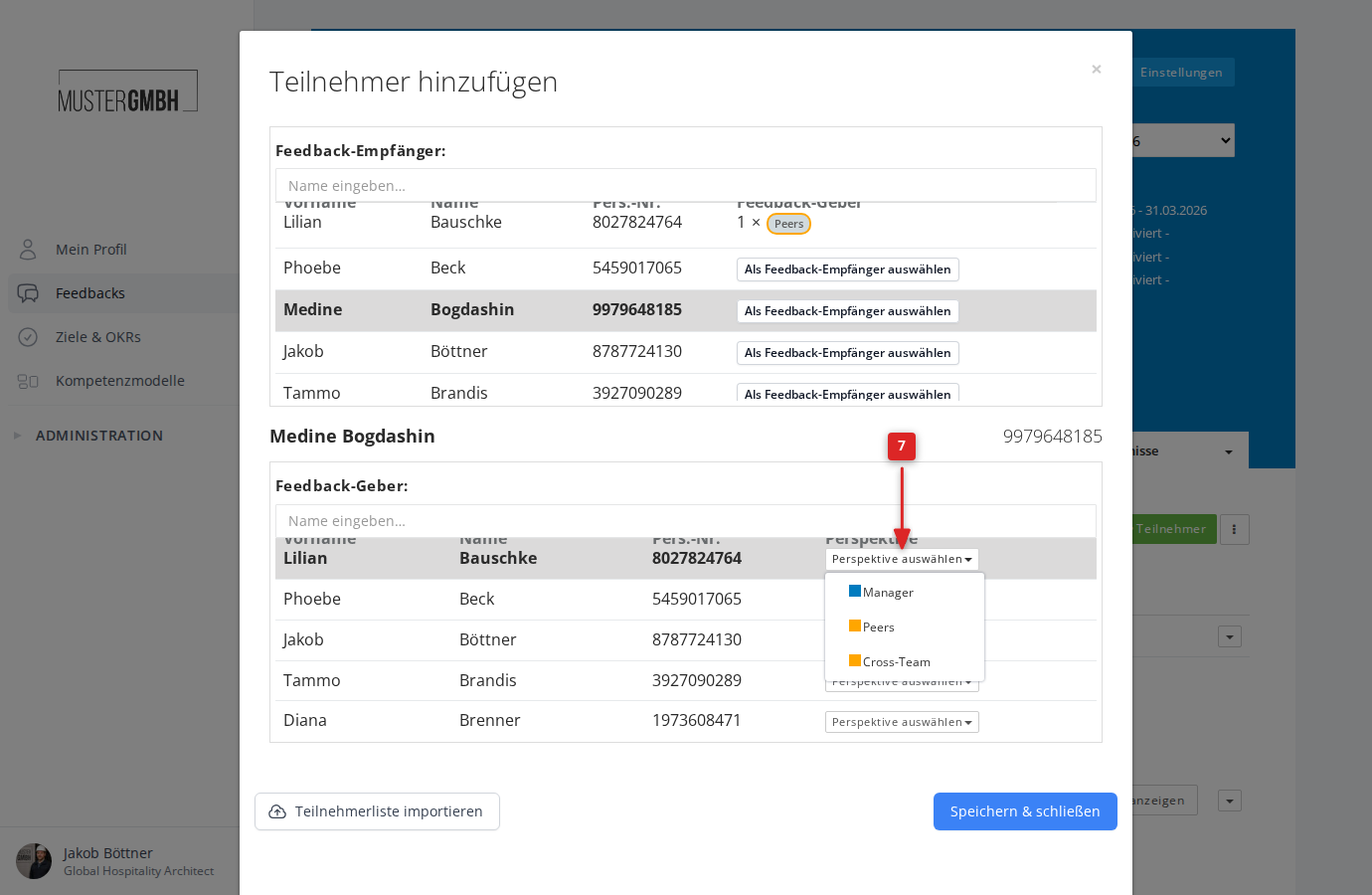Feedback-Geber-Bereich mit Perspektive-Auswahl