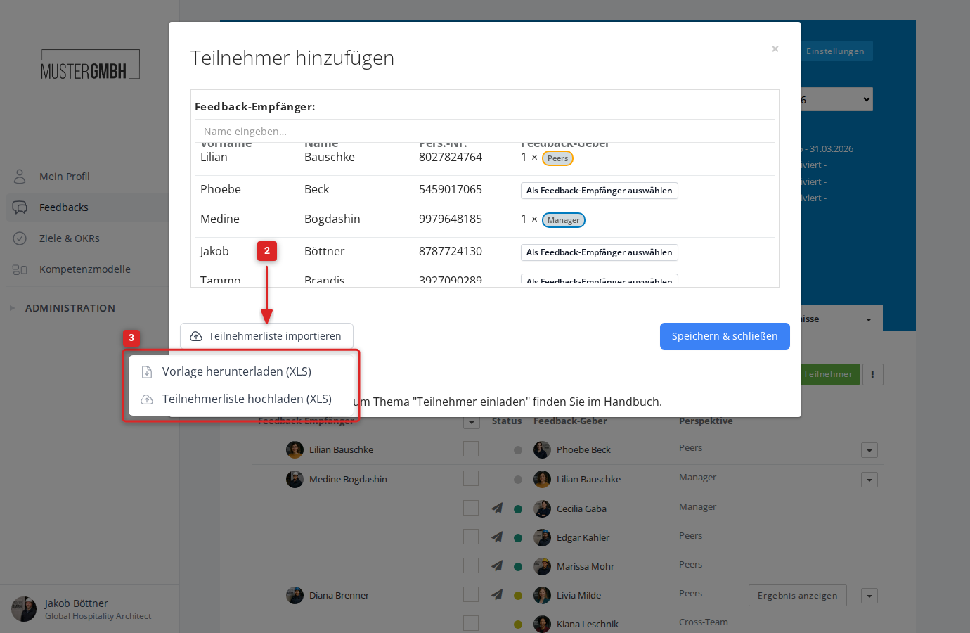 Import-Dropdown im Teilnehmer-Fenster