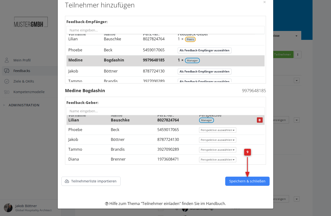Modal-Footer mit Speichern-Button