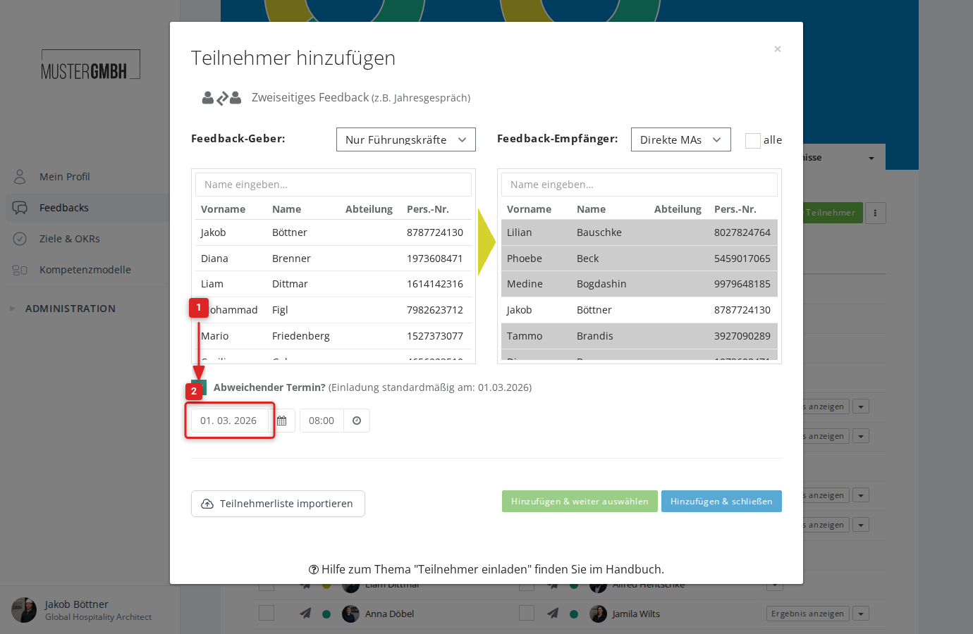 Checkbox für abweichenden Termin