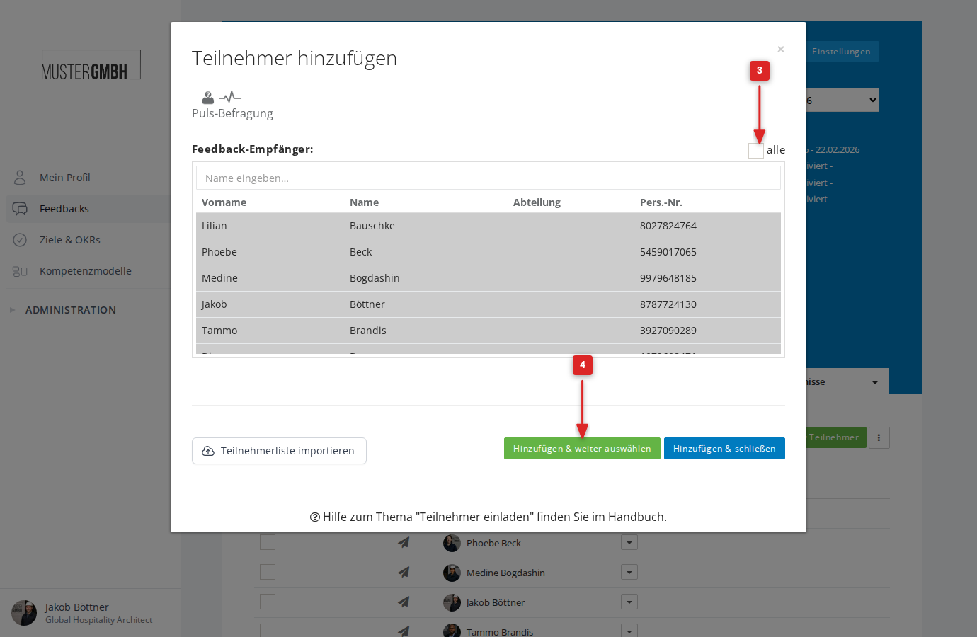 Mitarbeiter auswählen und hinzufügen