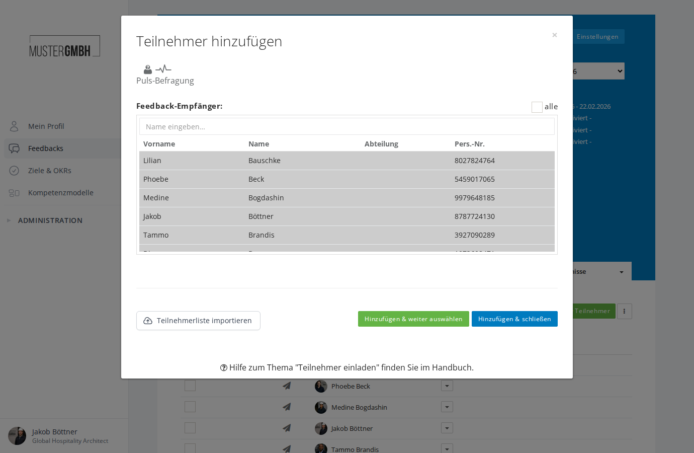 Einladungsdialog für allgemeines Feedback