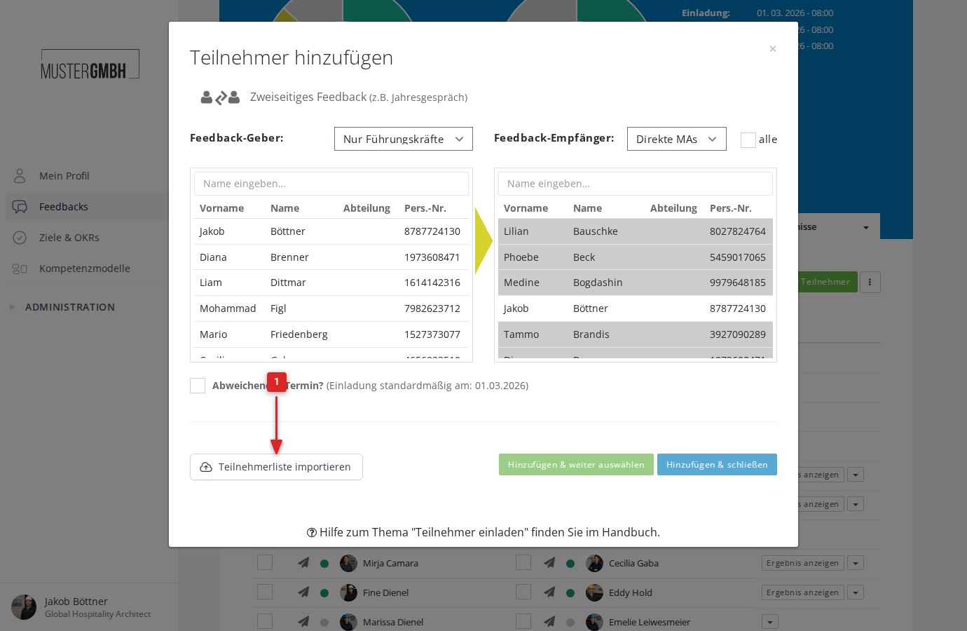 Teilnehmerliste importieren Button