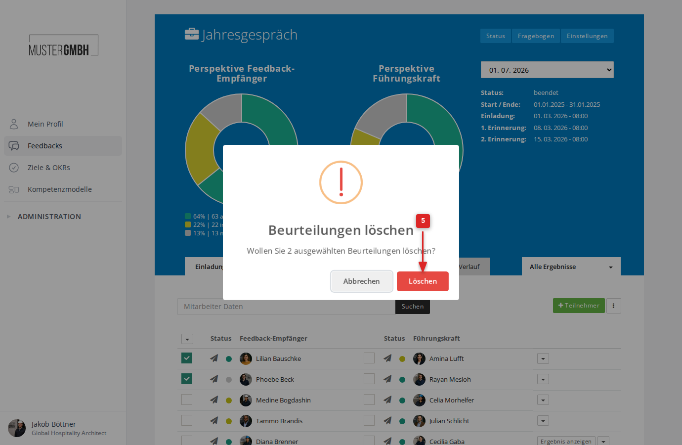 Bestätigungsdialog zum Löschen von Teilnahmen
