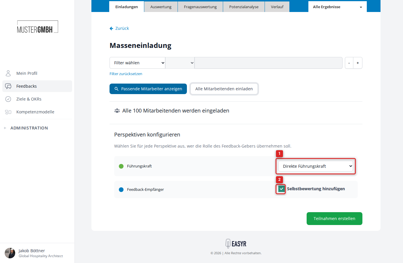 Perspektiven konfigurieren und Teilnahmen erstellen