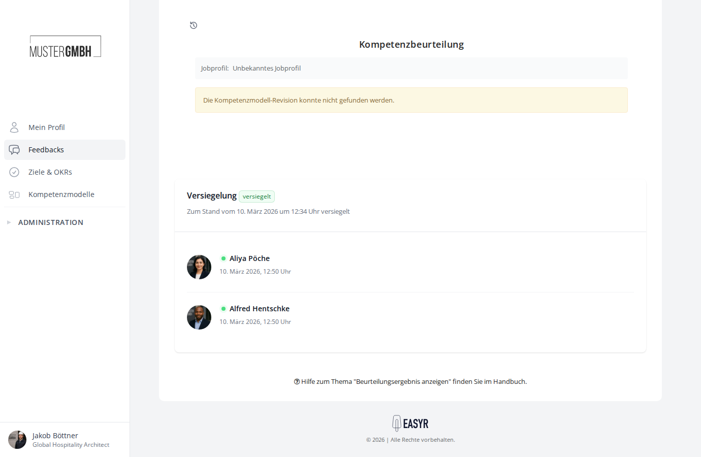 Abgeschlossene Versiegelung mit Teilnehmerdetails