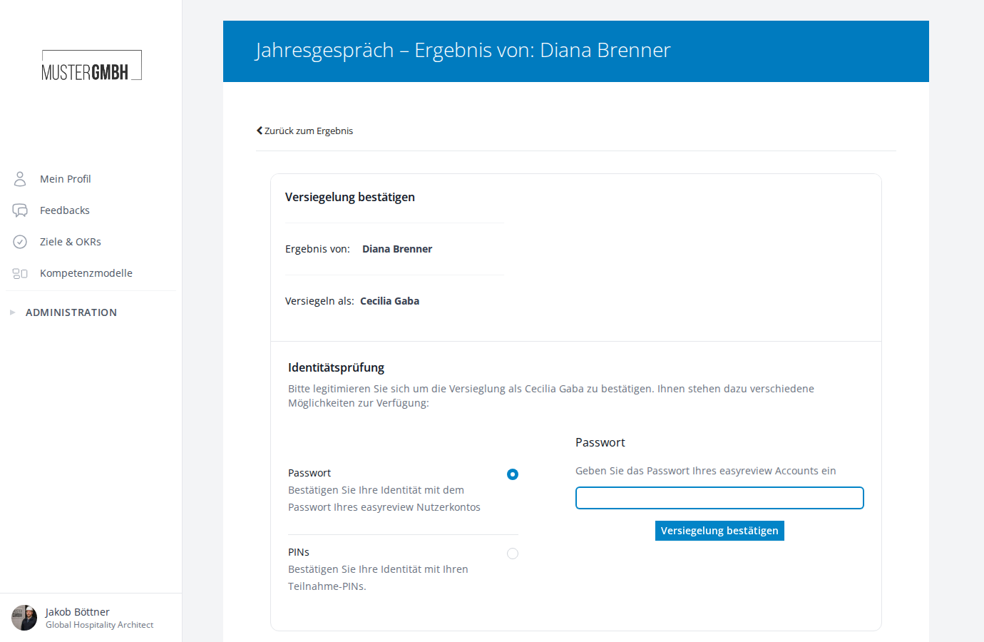 Bestätigungsseite mit Identitätsprüfung