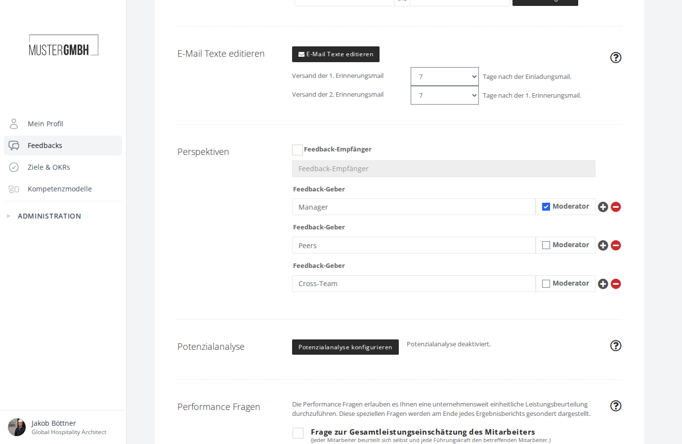 Perspektiven in den Einstellungen eines 360-Feedbacks