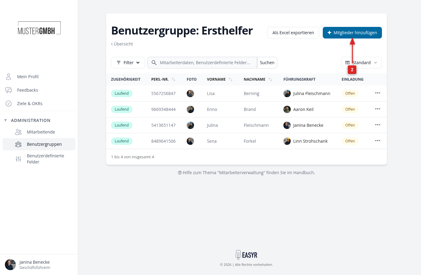 Mitglieder hinzufügen auf der Mitgliederseite