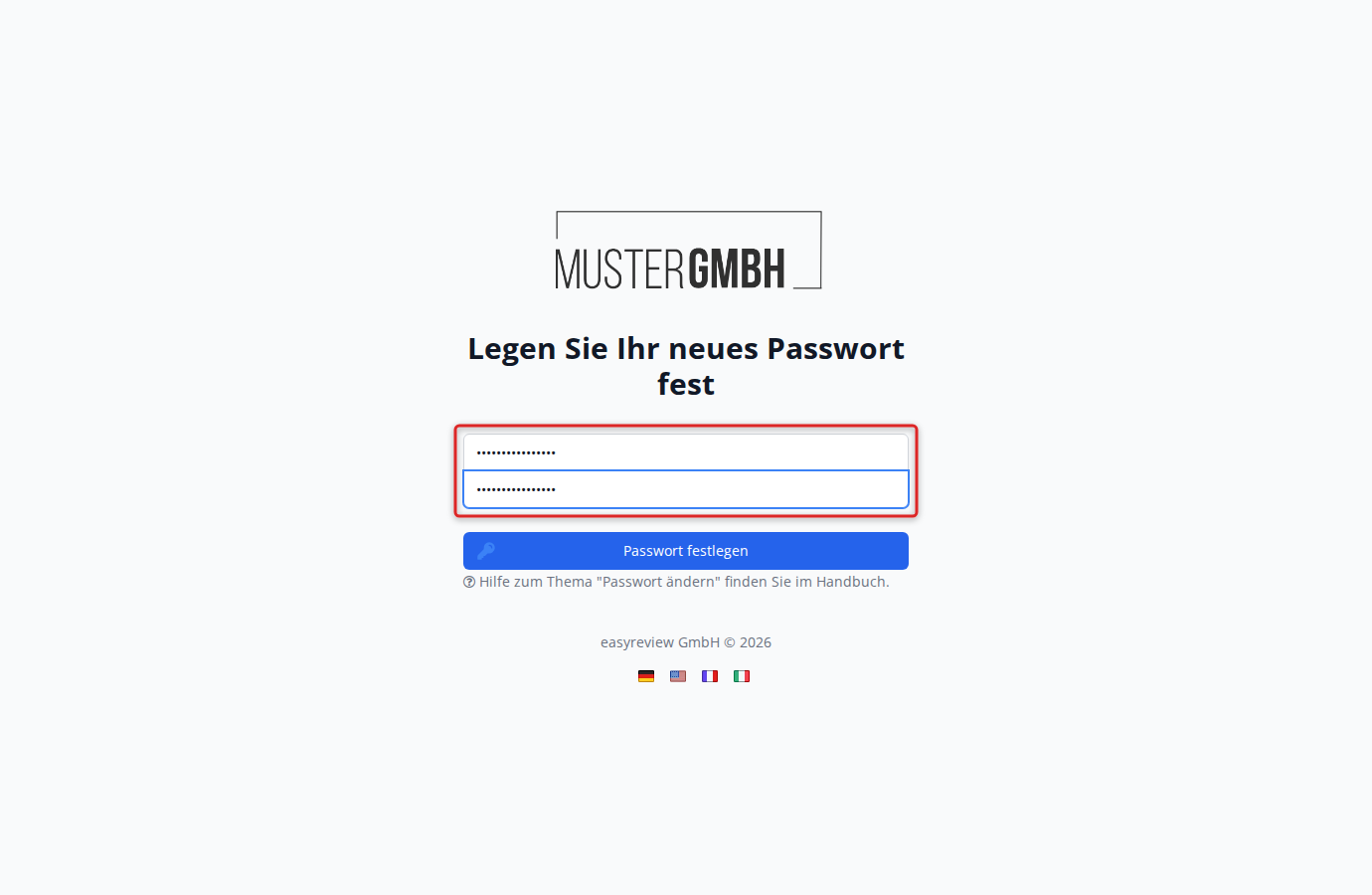 Beide Passwortfelder ausgefüllt
