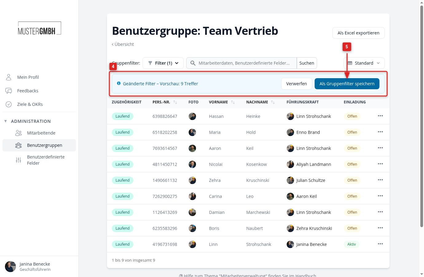 Vorschau prüfen und als Gruppenfilter speichern