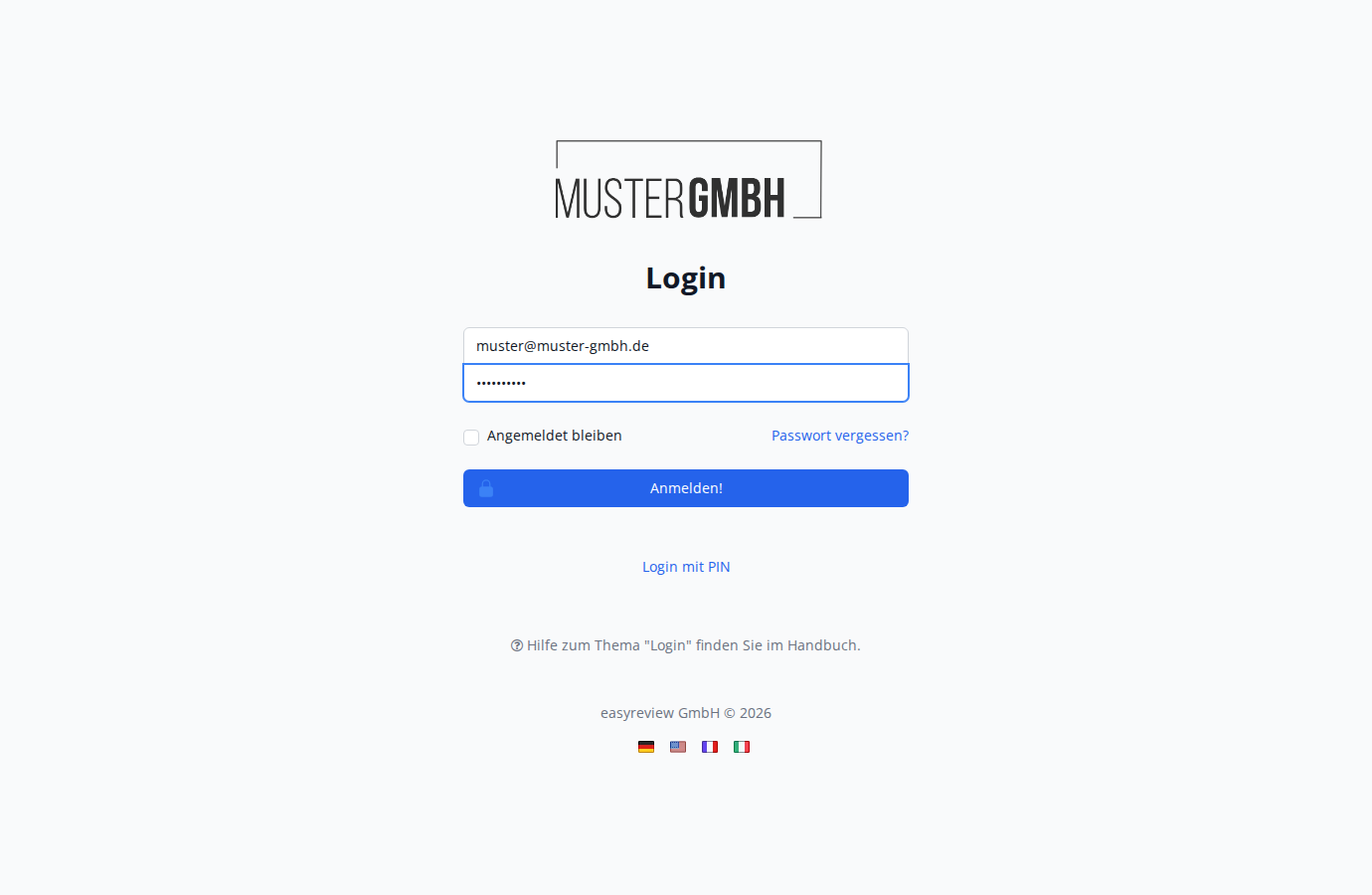 E-Mail-Adresse und Passwort eingeben, dann auf Anmelden klicken
