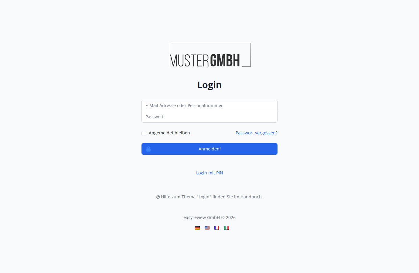 Login-Seite von easyreview