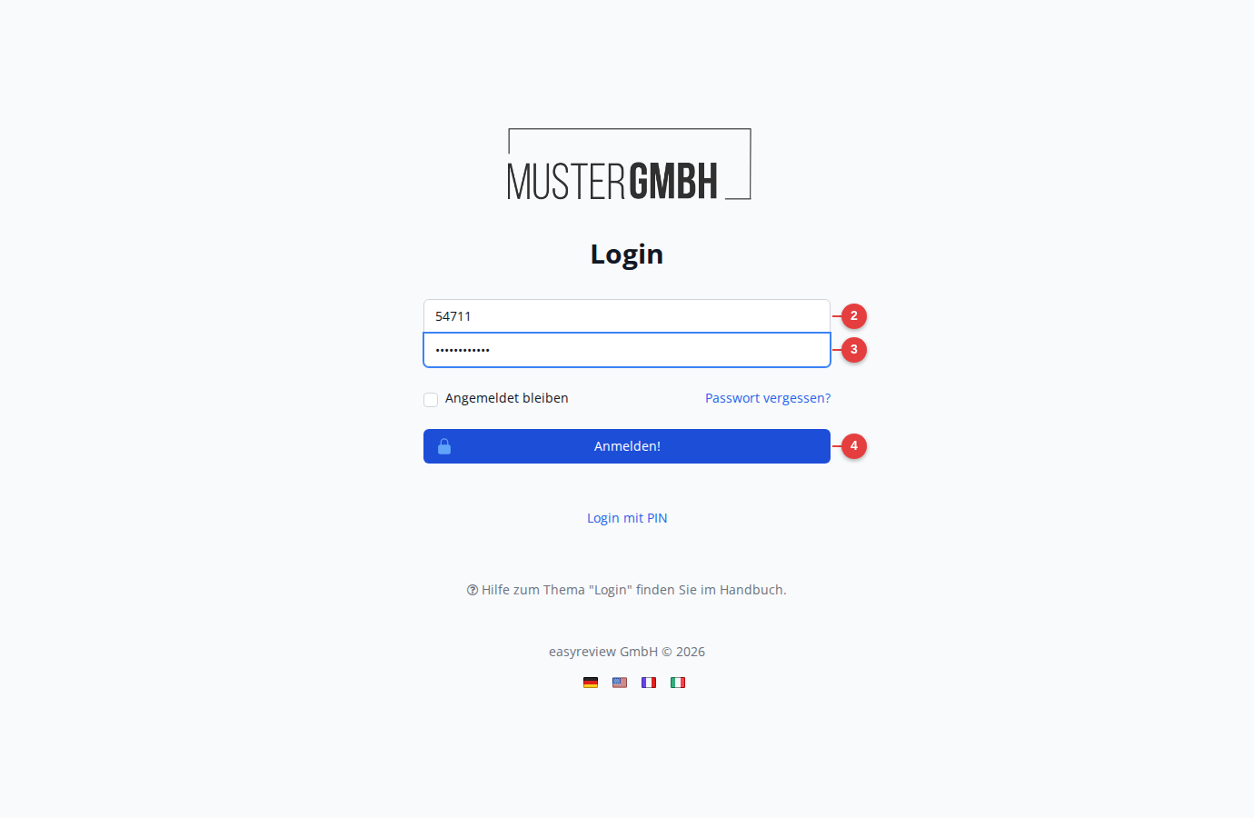 Login-Formular mit Personalnummer und Passwort